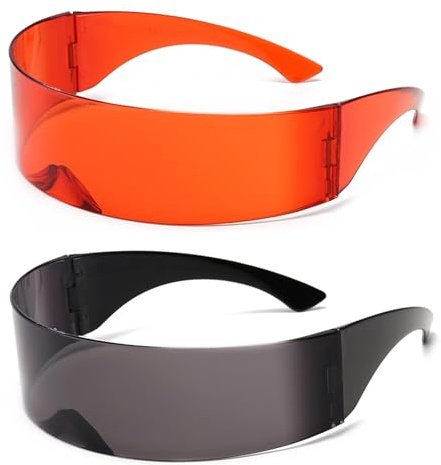 LIULINY 2 Stück Futuristische Sonnen Brille, Rahmenlos Space Brille, Integriertes Spiegeldesign Futuristic Sunglasses, Partybrille für Damen Herren, für Konzert, Bar, DJ, Nachtleben