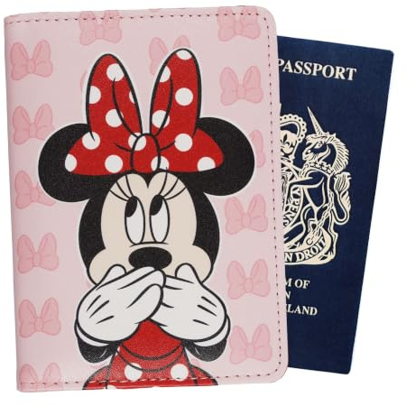 Disney Porta passaporto per ragazze Minnie Mouse accessori da viaggio per aeroporto, vacanze, viaggi
