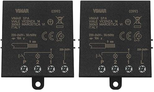 Vimar 03993 Modulo relè magnetico Quid per luci ad impulsi sequenziali ON/OFF, 1 ingr pulsante NO, 2 uscite sequenziali a relè NO 10 A 220-240 V~ 50/60 Hz (Confezione da 2)