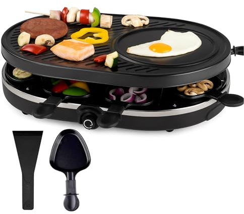 Raclette Set für 8 Personen mit Pfännchen & Schaber - Rostfrei & Regulierbar (Rund)