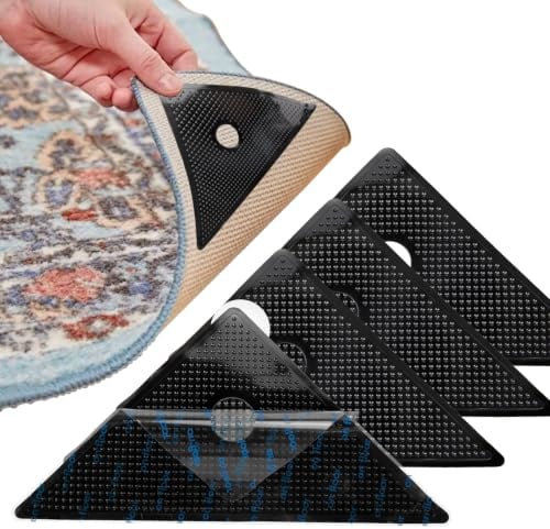 OJTOJT Antirutschmatte für Teppich, Selbstklebend, Waschbare (4, Schwarz) | Teppich Antirutschunterlage Selbstklebend Wiederverwendbare 14.5x14.5x20.1cm, Doppelseitiges Antirutschmatte für Teppiche