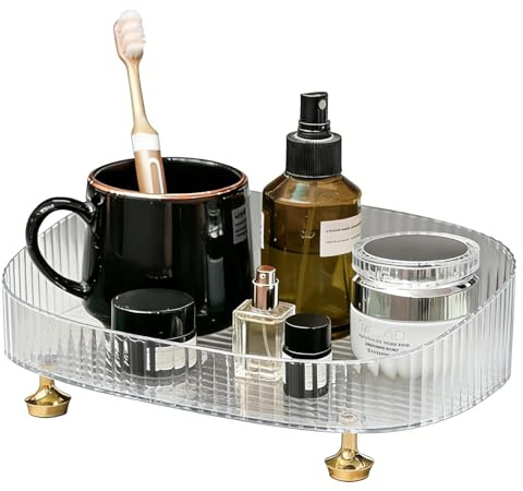 Makeup Perfume Organiser, Bathroom Vanity Decorative Tray, Thick Material Dresser Table Tray Countertop OrganiserTray Storage for Bedroom Bathroom Skincare Desktop Cosmetics (Clear)
