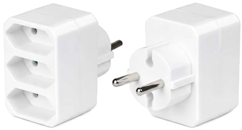 Powice 2er Set 3-Fach Mehrfachstecker, Steckdosenadapter mit 3X Euro-Buchse, 2,5A, Max. 2500W, Doppelstecker für Innenbereich, Weiß