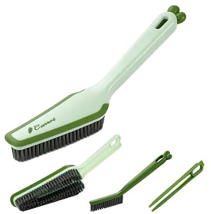 4-in-1 Bathroom Cleaning Brush, Multi-Functional Floor Scrubbing Brush with Handle, Crevice Cleaning Brush, Hair Clipper and Rubber Squeegee for Shower, Bathtub, Toilet, Sink, Tile and Grout