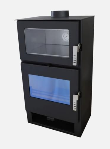 Verso F Holzofen mit Edelstahlofen 9kW, 81,2% hoher Wirkungsgrad, Kochen & Heizen Kamin, Inoxofen mit Thermometer, Stahloberplatte (kein Gusseisen), 150mm Rauchabzug