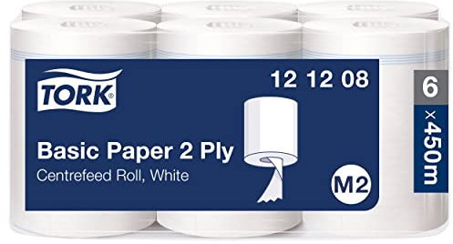 Tork Standard-Papierwischtücher mit Innenabrollung Weiß M2, Mehrzweck-Papiertücher, 6 × 121,5 m, 121208