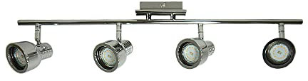 Dapo Deckenstrahler Spotlampe Tessa Deckenleuchte Spot Strahler Metall chrom glänzend Spotlight Fassung GU10 max. 50Watt Wandleuchte Wand-Deckenbeleuchtung Spotleuchte Deckenbalken (Stab - 4flammig)