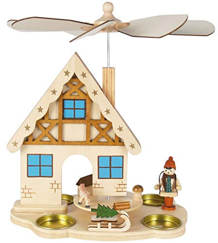 OBC Weihnachtspyramide/Stall und Schlitten Natur/Pyramide Weihnachten/im Kunsthandwerks-Stil, handgefertigt/Deko zu Weihnachten