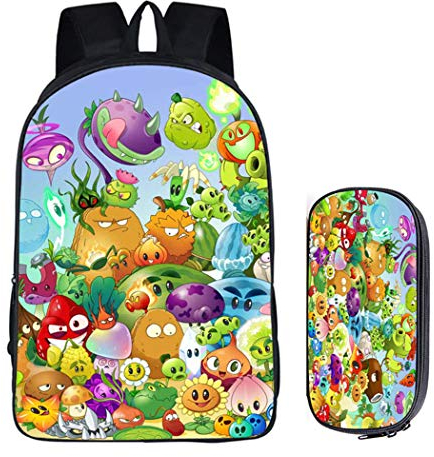 WANHONGYUE Plants vs. Zombies Image Printing Rucksack Students School Bag Pencil Case Backpack Set /10