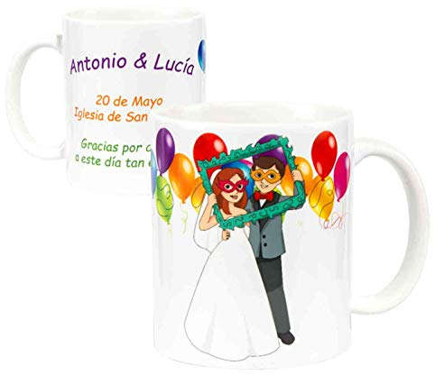 Lote de 6 Tazas de Porcelana Decorativas para Bodas Personalizables Novios Photocoll. Recuerdos. Regalos Originales. Detalles de Bodas, Comuniones, Bautizos, Cumpleaños. CC.