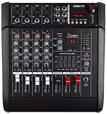 VONYX AM5A 5-Channel Powered Mixer with Bluetooth, DSP Effects, Phantom Power, USB MP3 Player and 1000W Amplifier for Professional DJ and PA Systems