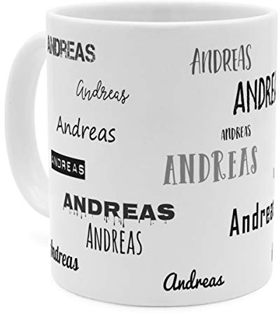 printplanet Tasse mit Namen Andreas - Motiv Schriftarten Sammlung - Namenstasse, Kaffeebecher, Mug, Becher, Kaffeetasse - Farbe Weiß