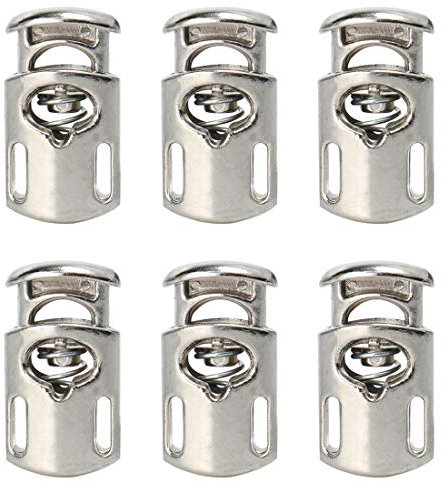 Sourcing Map Kunststoff-Kordelstopper, Federstopper, Einzelloch, Knebelverschluss, Stopper, Seilende für Kordelzug, Kleidung, Schnürsenkel, Taschen, Camping 6 Stück silberton