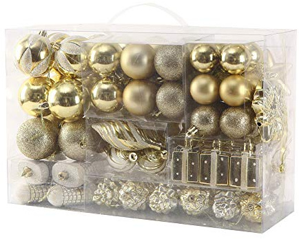 Sattiyrch 76ct Christmas Tree Ornaments Set,Golden Shatterproof Christmas Balls Decorations,Xmas Decorative Hanging Ornaments(Golden)