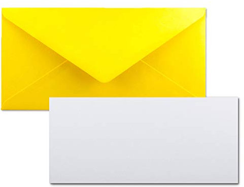 Set di 100 biglietti con busta, formato DIN lungo, 9,9 x 21 cm, bianco intenso con buste, formato DIN lungo, 11 x 22 cm, giallo miele con incollaggio a umido
