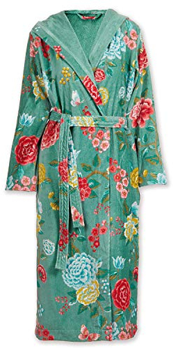 PiP Studio Bademantel Good Evening Grün Sauna Frottier Blumen Blüten Print Morgemantel Geblümt Kapuze, Größe:XS