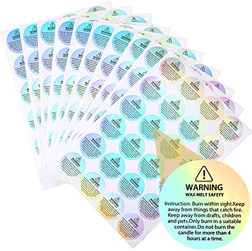 Holographic Candle Warning Labels Candle Jar Container Stickers Wax Melting Safety Stickers for Jars Tins Containers Making Supplies(240 Pieces)