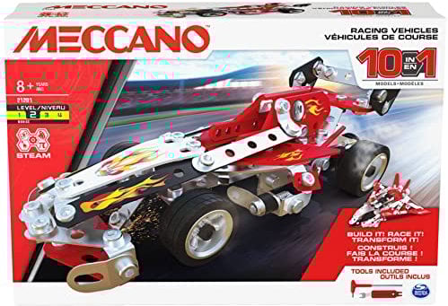MECCANO - 10 Modelos DE Coches DE Carrera - 10 Modelos de Coches de Carrera para Construir - Juego de Construcción con 2 Herramientas y 225 Piezas - 6060104 - Juguetes Niños 8 años +