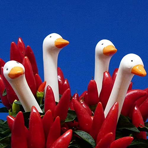 Pommerntraum ® 4 STÜCK Keramikgans Keramikgänse Gänsehals Gans Gänse Dekorationsfiguren Gartenstecker Pflanzenstecker (Mama-Gans)