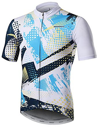 BERGRISAR Kurzarm Fahrradtrikot Herren Radtrikot mit Reißverschluss Taschen Trikots für MTB Mountainbike, Weiß, Mittel