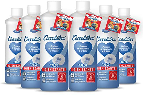 COCCOLATEVI Profumatore Talco, 6 Confezioni da 300 ml, Essenza Bucato per Lavatrice e Asciugatrice, Profumatore Casa o Detergente Pavimento
