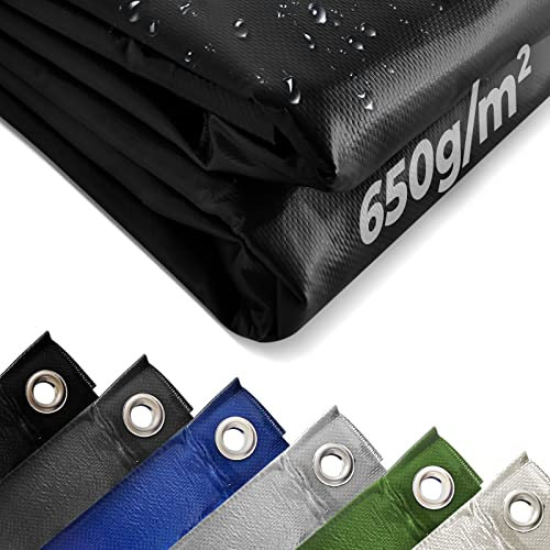 Jago® Lona Impermeable Exterior - 4x8 m, Ojales, Resistente a Altas Temperaturas y Rayos UV, PVC, Poliéster, Negro - Cubre Piscina, Suelo Camping, Remolque, Caravana, Toldo, Tapar Leña, Multiuso