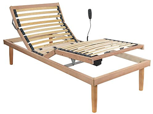 Comprarredo Rete ortopedica elettrica motorizzata in legno di faggio naturale con regolatori di portanza, due motori indipendenti, batteria di emergenza e telecomando, singola 80x190