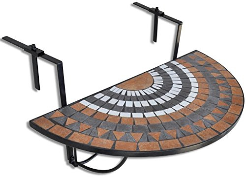 Goliraya Balcon Table Extérieure Suspendue Pont Pliant Table de Service Plateau de Mosaïque Table de Balcon Suspendue Demi-Circulaire Terre Cuite Blanc - Divers modèles au Choix