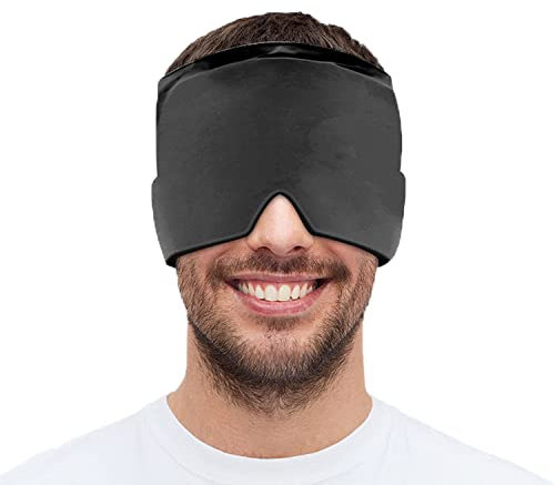 Ice Pack for Migraine, Form Fitting Gel Ice Headache Relief Hat, Reusable Cold Therapy Migraine Relief Cap, for Puffy Eyes, Tension, Sinus & Stress Relief (Black)