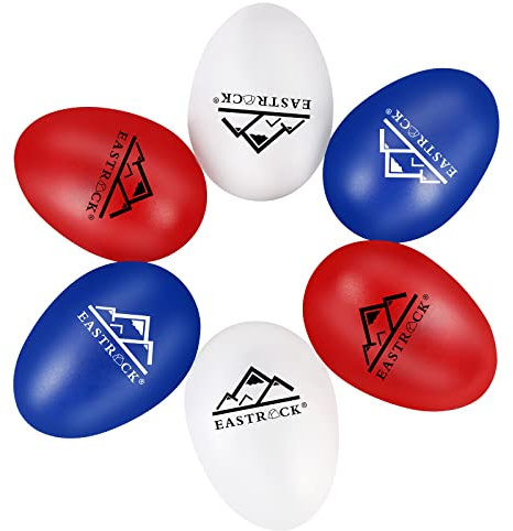 EastRock 6 PCS Plastic Egg Shaker, Musical Eggs Shakers, Colorful Maracas Egg Shakers, Hand Percussion Shakers Musical Maracas Percussion Instruments (Blue White Red)