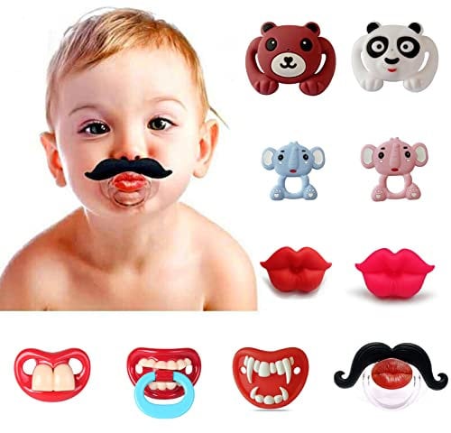 Syfunlv 10 Stück Silikon Schnuller,Night Schnuller, lustige Lippen Baby Schnuller BPA-freies Silikon,küssbarer Lippen und Gentleman, Schnurrbart, Zähne, weiches Silikon,für Babys und Kleinkinder