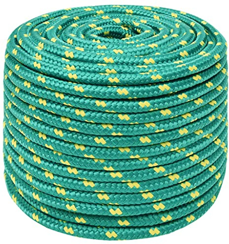 vidaXL Bootsseil Ankerleine Festmacher Tauwerk PP Leine Seil Tau Polypropylenseil Geflochten Flechtleine Grün 12mm 100m Polypropylen