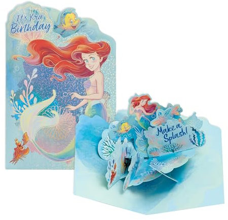 UK Greetings Disney Geburtstagskarte für sie/Mädchen mit Umschlag, Pop-Up-Ariel-Design