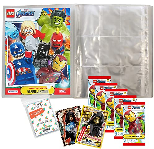 Bundle mit Lego Avengers - Serie 1 Trading Cards - 1 Leere Sammelmappe + 5 Booster + Exklusive Collect-it Hüllen