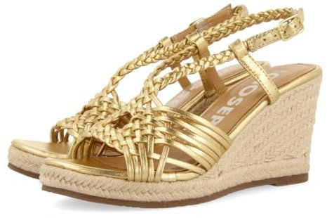 GIOSEPPO Sandales blanches en cuir avec bandes et talon haut en jute pour femme, Doré foncé, 40 EU
