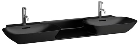 LAUFEN INO Doppelwaschtisch, ohne Hahnloch, mit Überlauf, 1420x450mm, H8143047161091, Farbe: Schwarz Matt