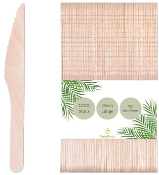 DeinPack 1000 couteaux en bois de bouleau 16 cm biodégradables durables couverts jetables couverts en bois