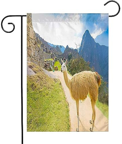 Garten Flagge 30x45cm, Inka Lateinische Stätte, Reise, Landschaftlich, Charakteristisch, Machu Picchu, 12. September 2018, Lama In Parks Im Freien Willkommensflagge Durable Garten Breeze Flagge