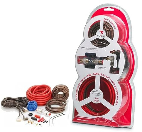 KIT DE CÂBLES Set pour Focal PK8 8 AWG 8,3 mm² Alimentation pour amplificateurs de Haut-parleurs de Voiture fusible 60 ampères, 1 kit