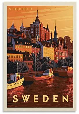 World Travel Retro Poster Schweden Stockholm Bild Druck Leinwand Poster Wandfarbe Kunst Poster Dekor Moderne Heimkunstwerke 20 x 30 cm