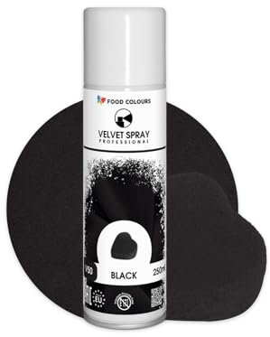 Food Colours Velvet Spray BLACK 250 ml Lebensmittelfarbe, Wildlederstruktur, Dekorieren von Kuchen, Pralinen, Schokolade, Zuckermassen, Monoporzionen