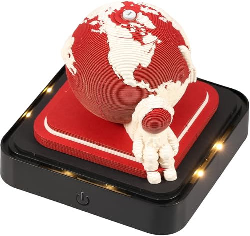 Schreibtisch kalender mit LED-Lichtern, 2025 Kalender 3D Memo Pad Papier Kreative 3D Notizblock Papier, Countdown Kalender Schnitzen Geschenk Desktop Dekoration (Rote Erde)