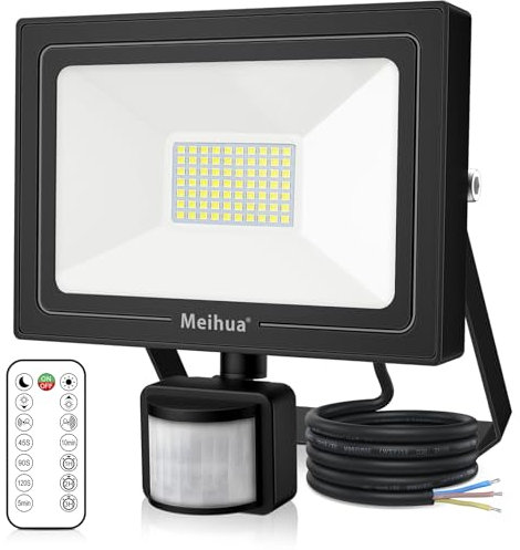 MEIHUA 50W LED Strahler mit Bewegungsmelder Außen 500-4700LM 6500K Kaltweiß Timer 4 Modi Aussenleuchte Fluter IP66 Wasserdicht Superhell Außenstrahler Scheinwerfer für Hof, Garten, Garage