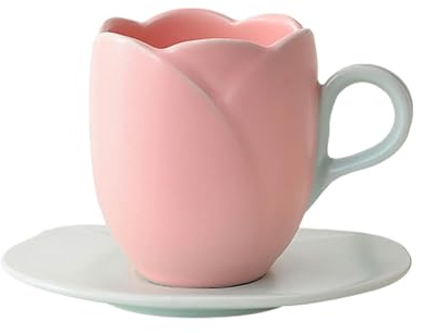 Creative Tulip - Tazza in ceramica da 300 ml, per ragazza, colazione, caffè, latte, set di piatti, colore: rosa