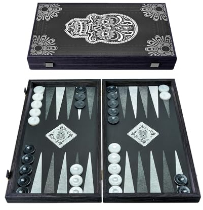 Manopoulos Dia de Los Muertos Art Premium Backgammon Set 19 inch x 10 inch (48cm x 26cm) Closed) – Classic Strategy Backgammon Board game – Suitable for serious players or collectors