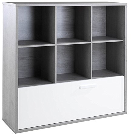 Nicht Zutreffend Regal Standregal Bücherregal | 6 Fächer | Betonoptik | Weiß Hochglanz | BxHxT: 120x121x36 cm