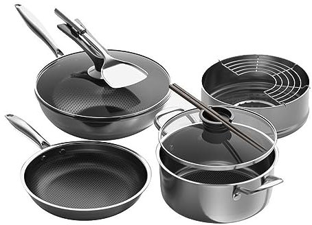 BONOOL Juego de ollas Juego de sartenes de 9 Piezas para Sopa y Leche Juego de ollas antiadherentes con Kit de Utensilios de Cocina universales para Cocina de inducción.