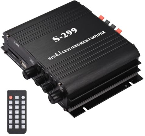 Widybord S-299 Mini Amplificateur de Puissance Audio Stéréo 4.1 BT Portable pour Voiture et Maison Double Usage 4 X 40 W Amplificateur Audio à Distance Prise UE Installation Facile