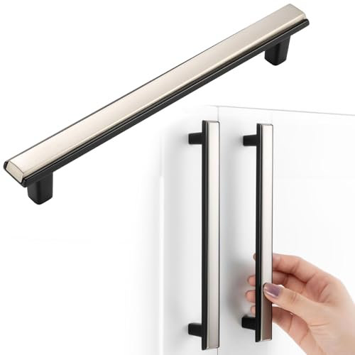 BEROSSA Nickel and Black Cabinet Pulls Brushed Nickel and Matte Black Kitchen Cabinet Handles, 10 Pack 6-1/4 Inch, 2281 Two Tone Hardware for Cabinets Drawers Bedroom Dresser Cupboard Bathroom Vanity
