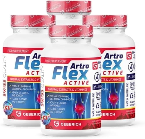 (4 Pacchi) ARTROFLEX ACTIVE | Integratore per il Benessere delle Articolazioni | Con Glucosamina, MSM, Condroitina, Collagene Marino, Vitamina C, Magnesio, Zinco ed Estratti Vegetali | 30 Capsule